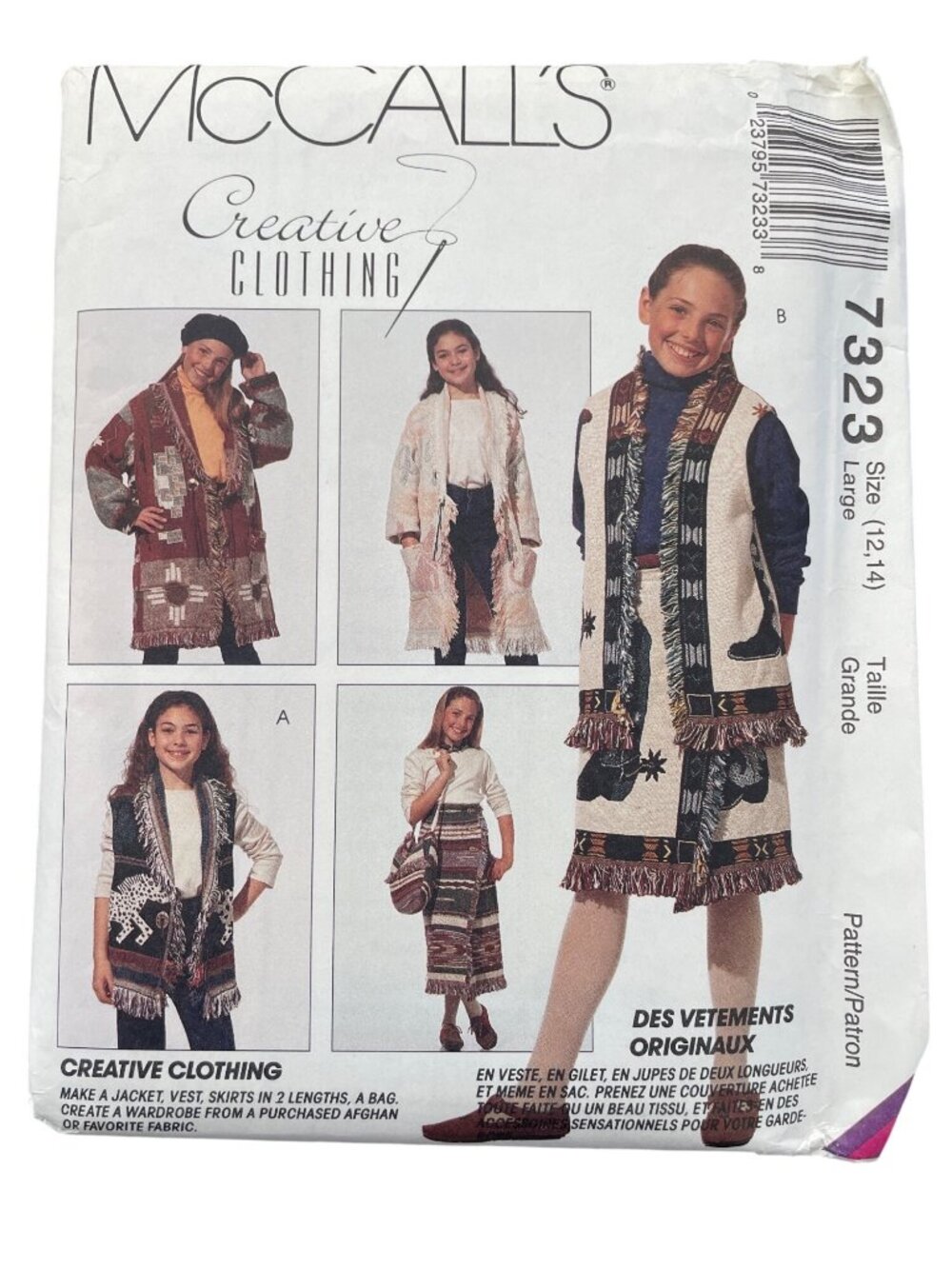 Vintage 90s McCalls 7323 Sewing Pattern Large Jacket Vest Skirt & Bag Sewing CUT